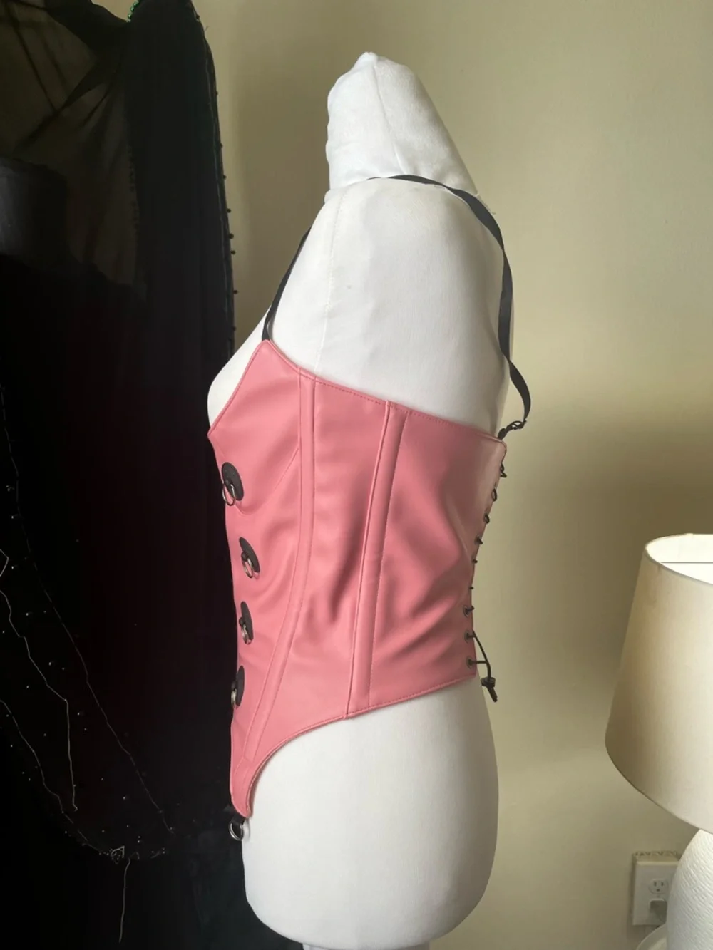 Namila Pink Faux Leather Corset Top with Button Accents - Picture 2 of 7